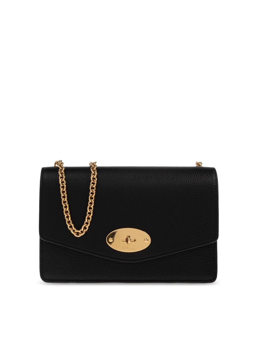Mulberry Black Leather Shoulder Bag with Gold Chain and Turn-Lock